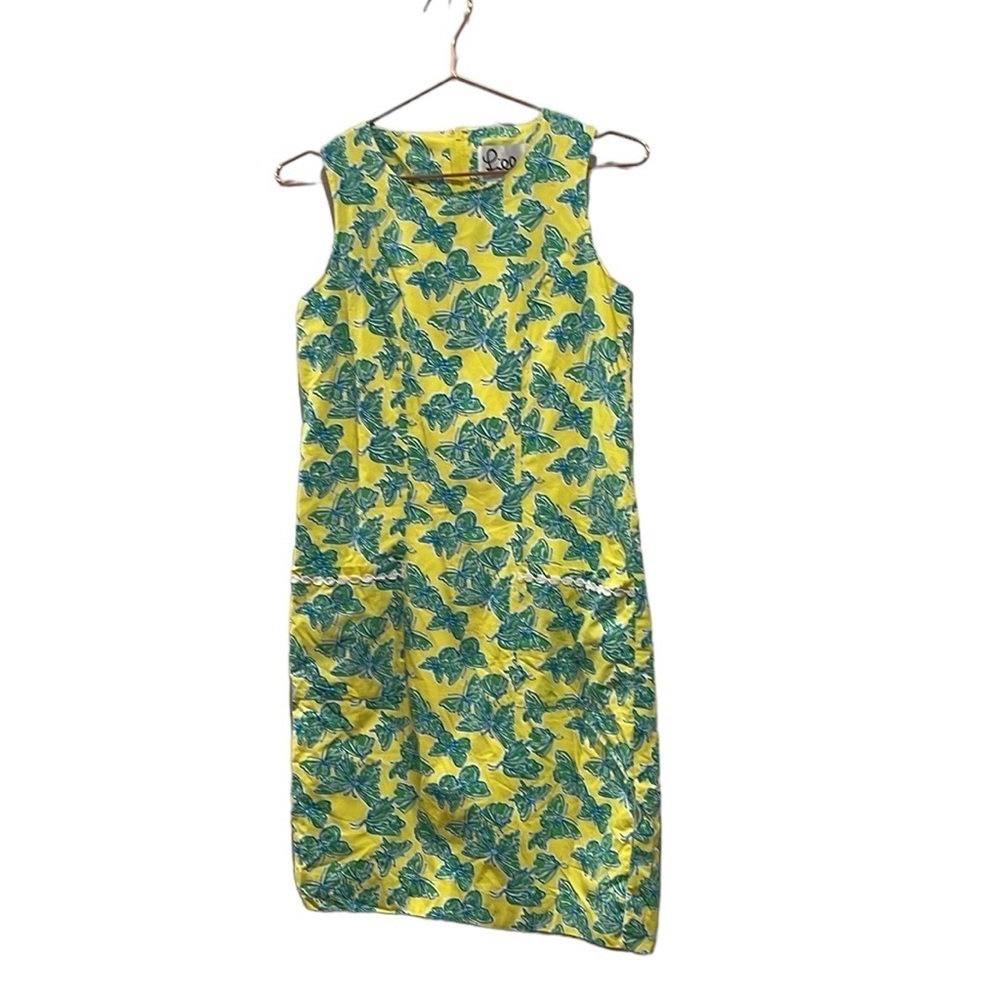 Lilly Pulitzer rare vintage yellow shift butterfly vintage dress. Size 4